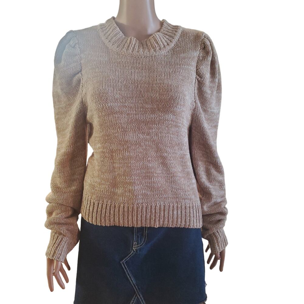 Harper Heritage Size M Carmen Tan/White Heathered Puff Sleeve Sweater